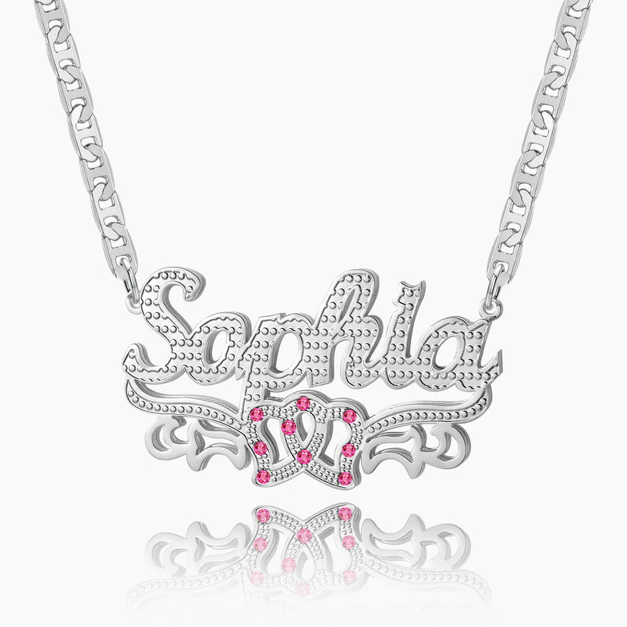 Double Plated Double Heart w/ Figaro Link Chain