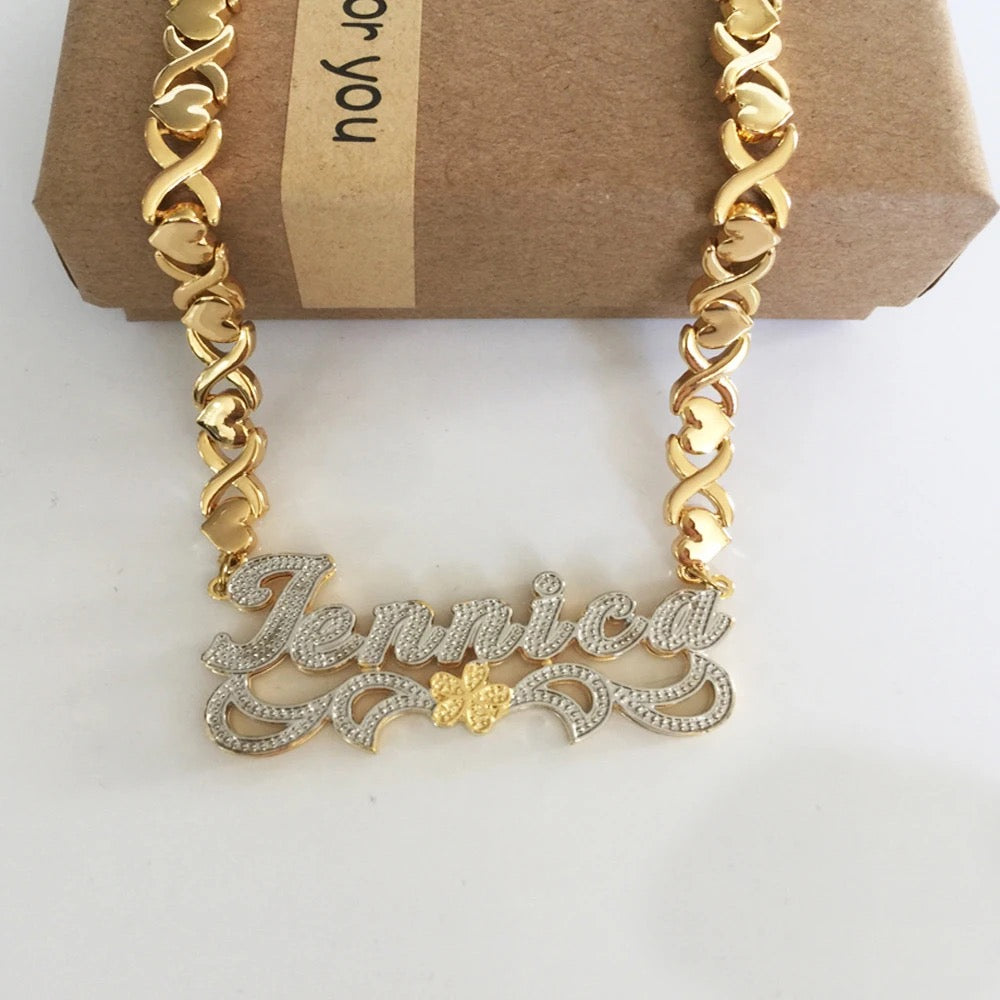 Double Plated Daisy Name Necklace w/ XOXO Chain