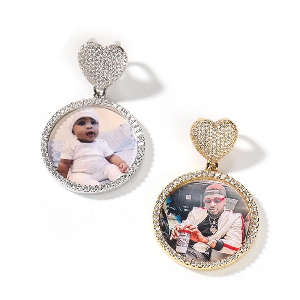 Heart Clasp round photo pendant